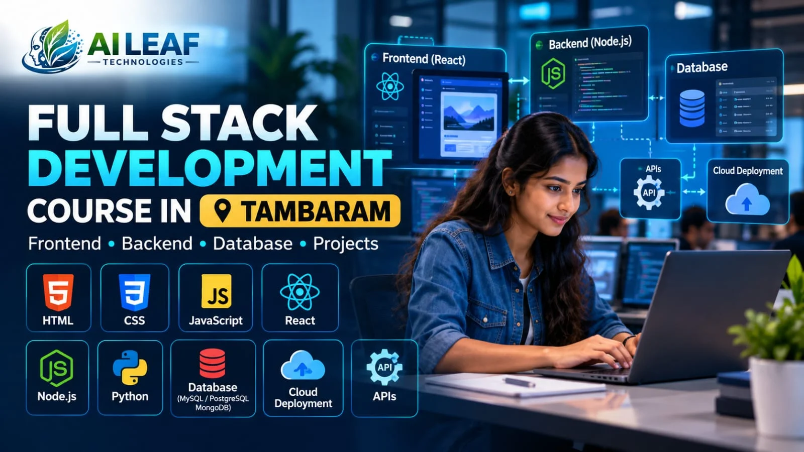 Full Stack Development +AI Course in Tambaram with learners building frontend and backend web applications